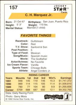 1992 Jockey Star #157 C.H. Marquez Jr. Back